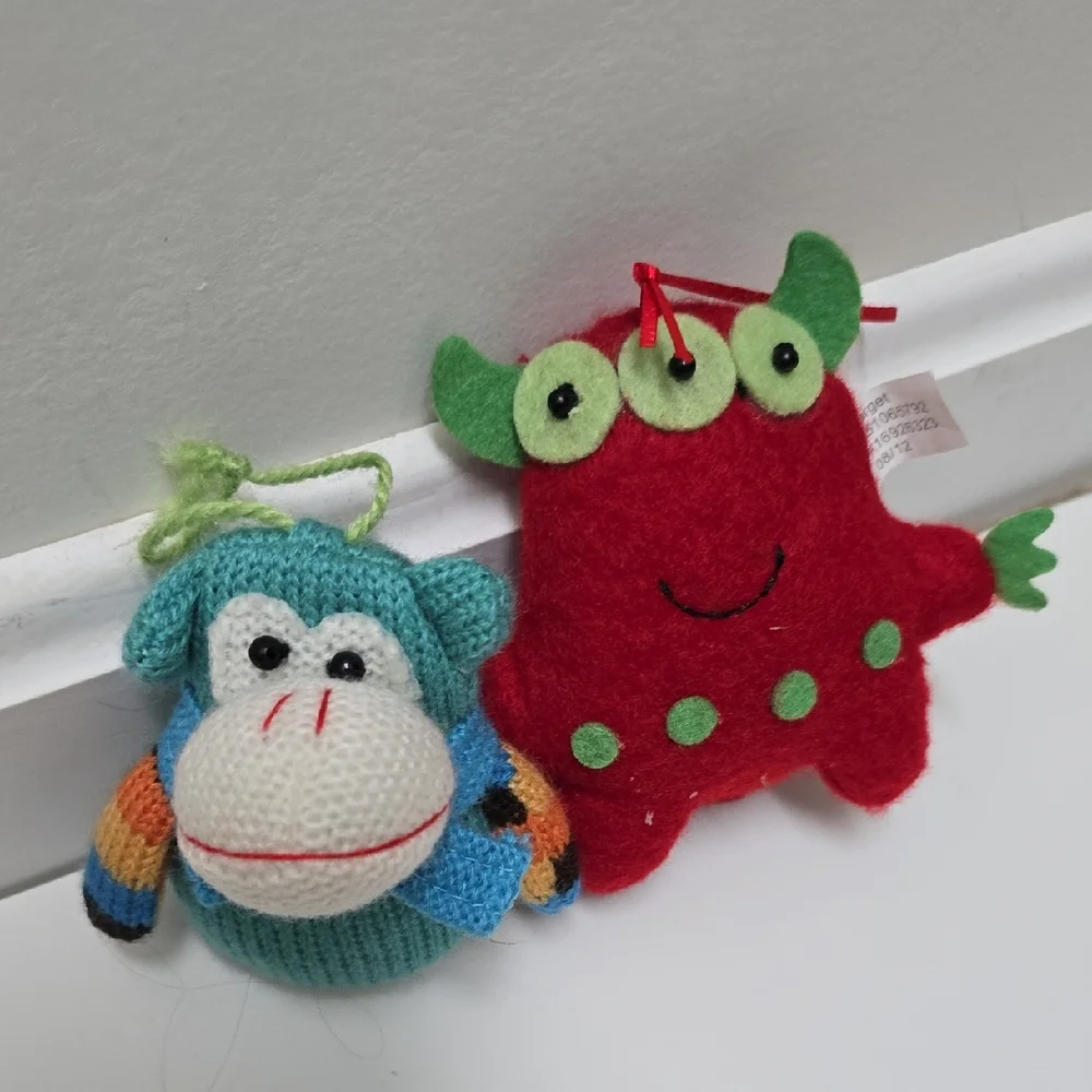 Colorful Plush Monkey and Monster Ornament Set